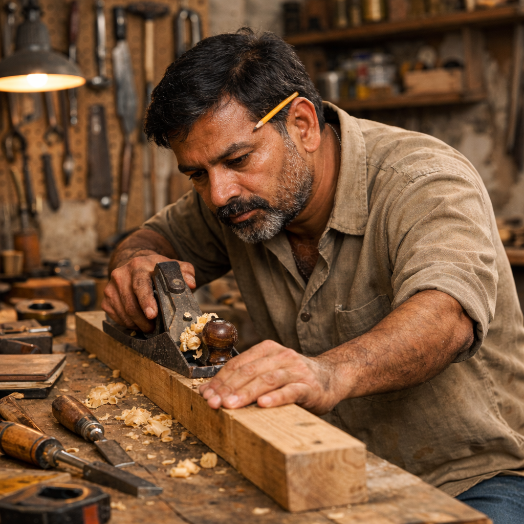 Master Carpenter Ajay in professional workshop